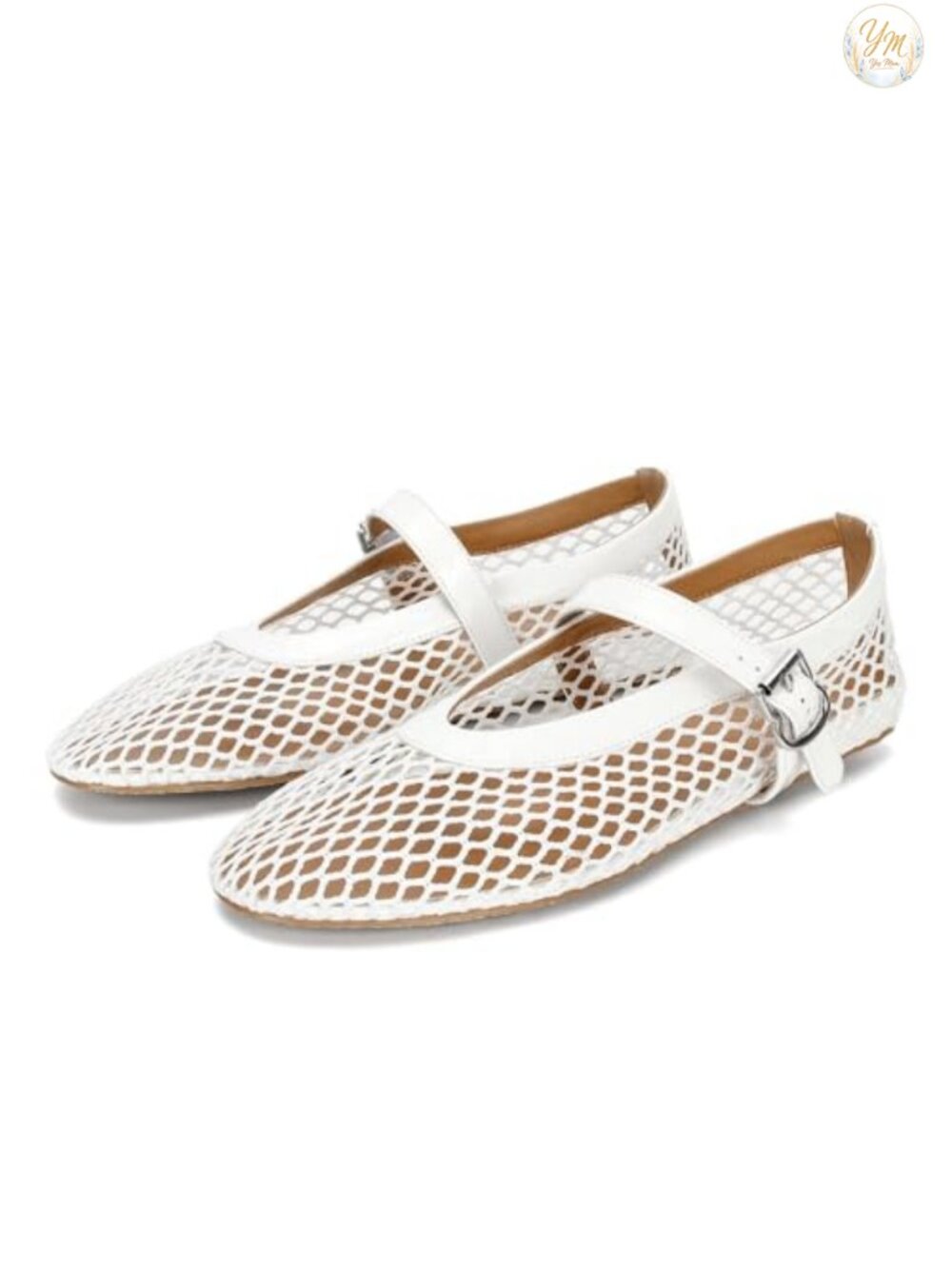 Mesh Ballet Flats with Buckle Strap - Breathable Fishnet Ballerina Shoes for